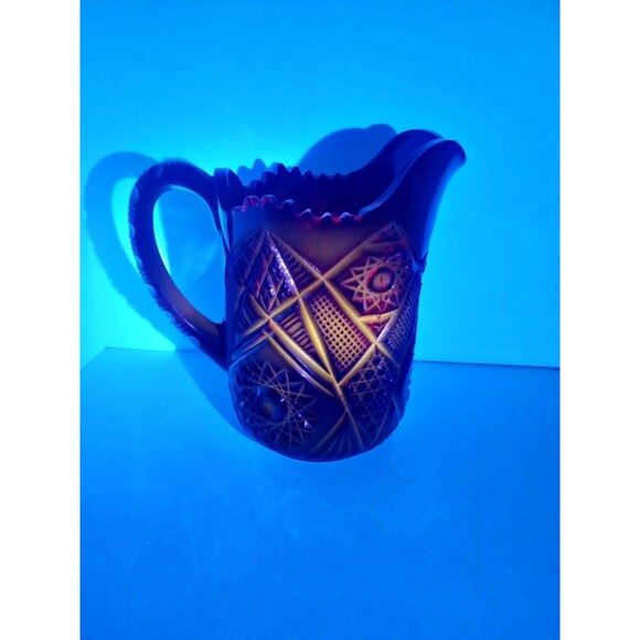 Vintage Westmoreland Ruby Red Amberina Glass 6" Pitcher Glows! - Picture 11 of 15